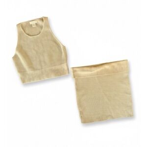House Of Harlowe 1960 Tan Ribbed Knit Skirt And Top Set Size Large EUC!